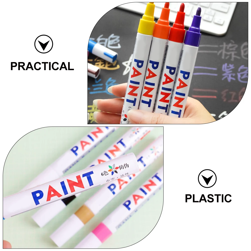 

6Pcs Acrylic Paint Pens Waterproof Color Markers for Metal Plastic Wood Fast Up Pen Industrial Repair Marker