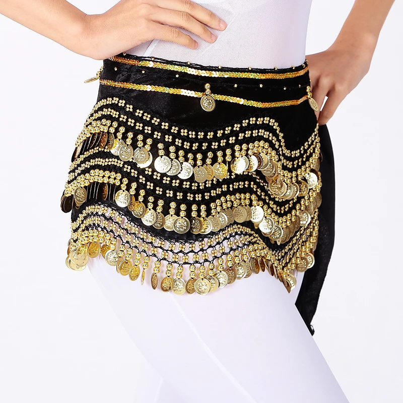 Traje de danza del vientre personalizado para mujer, cadena de cintura, danza india, bufanda de terciopelo a la cadera, sello de cintura, práctica de cintura, bufanda, alas