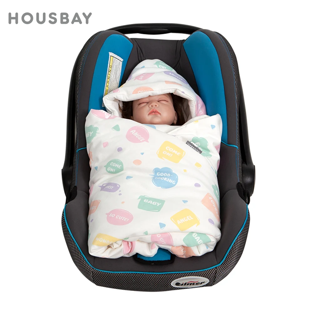 Newborn Baby Blanket For Hospital Discharge In Infant Car Seat With Windproof Warm Hooded Girls Cute Print 90*90Cm