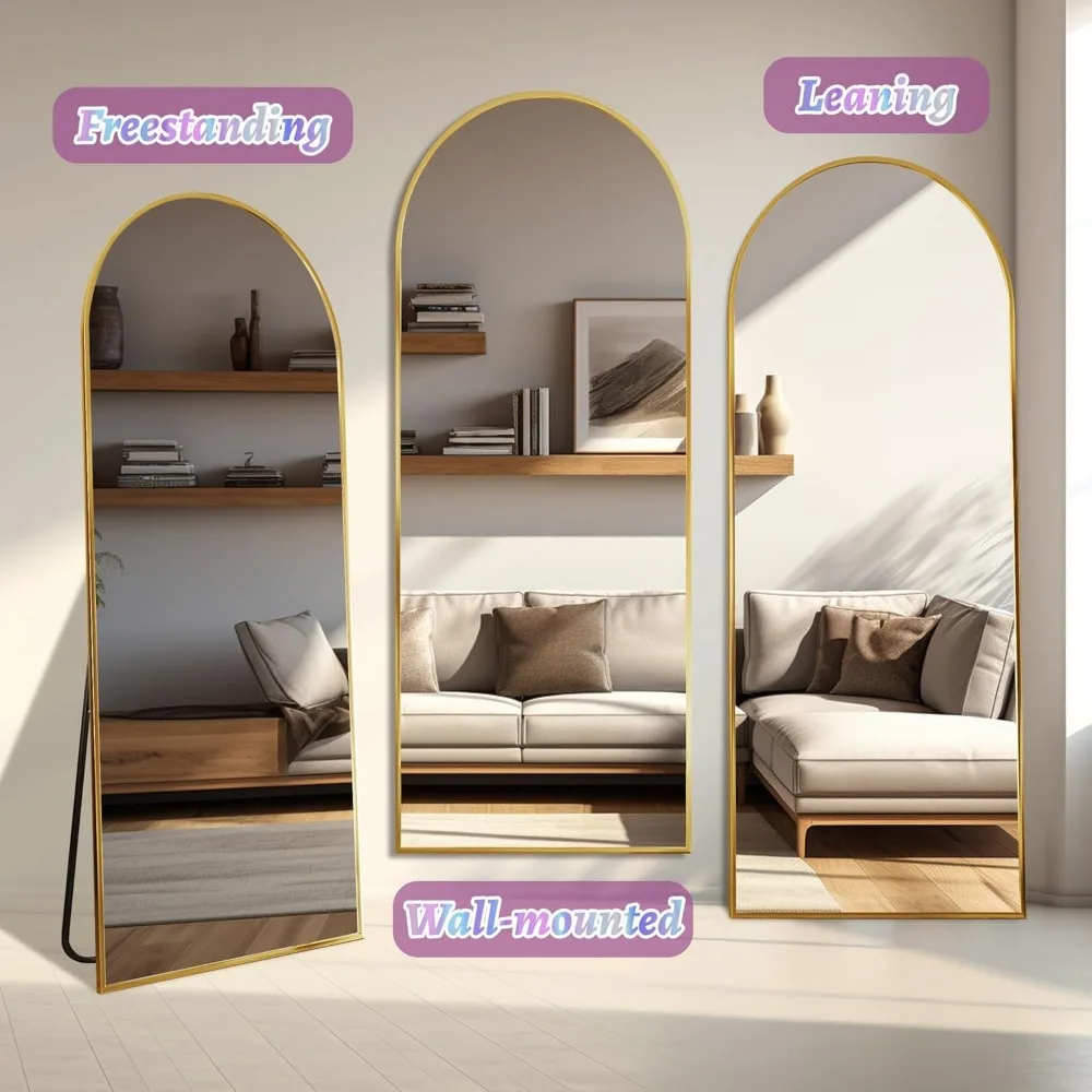 아치형 전신 거울, 58 x 18cm 독립형 침실용 바디 미러, 벽걸이 가능한 장식용 거울