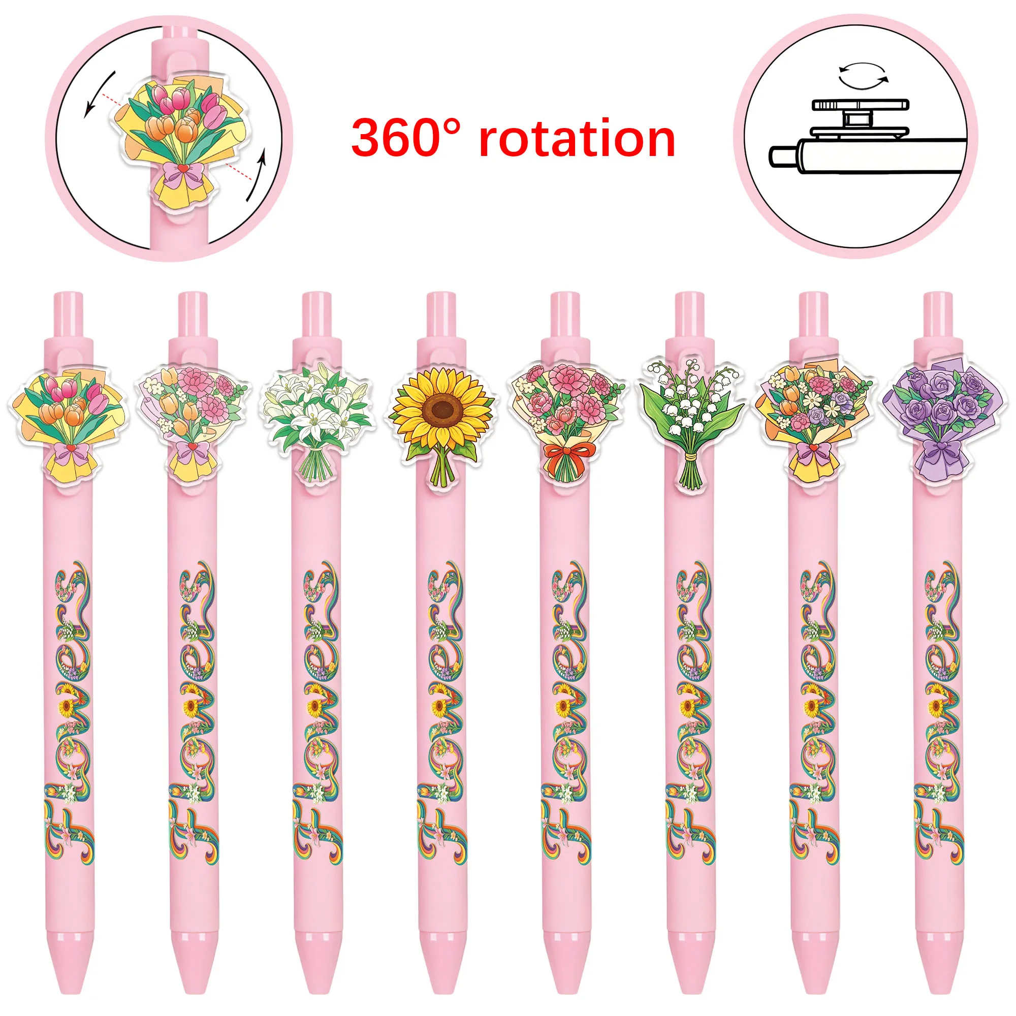 

8 PCS Flower Bouquet Theme Ballpoint Pens - Simple Pink Design Gift Pens - Random Patterns