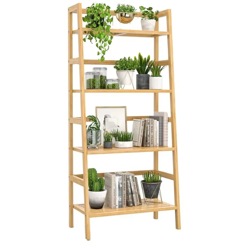 

Bamboo bookshelf, 4-layer bamboo ladder bookshelf, bathroom storage rack, household plant bracket