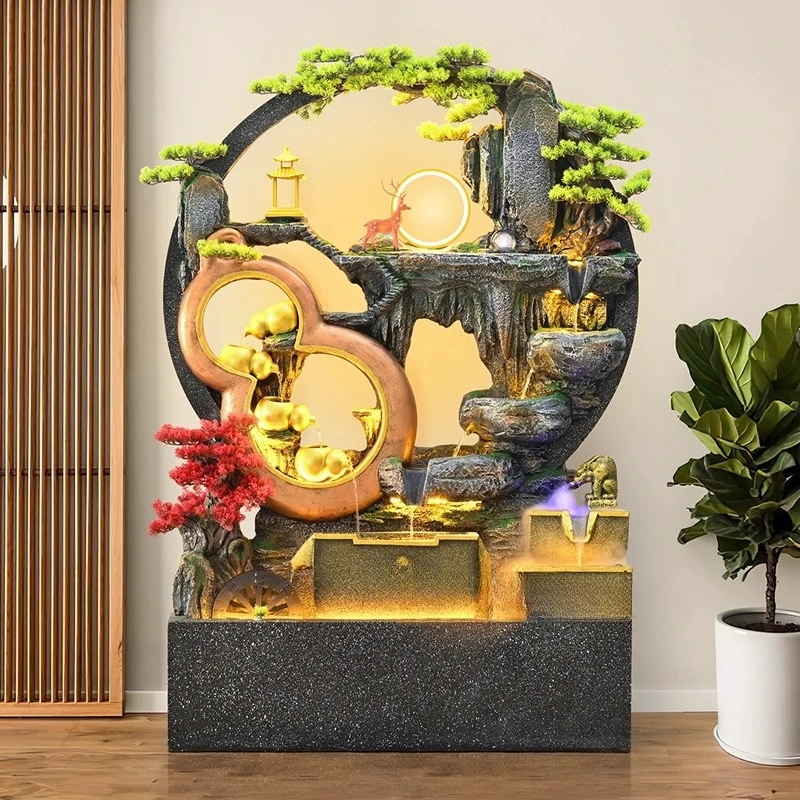 

gourd rockery flowing water fountain floor ornament double-sided screen partition lucky fish farming home entrance landscape