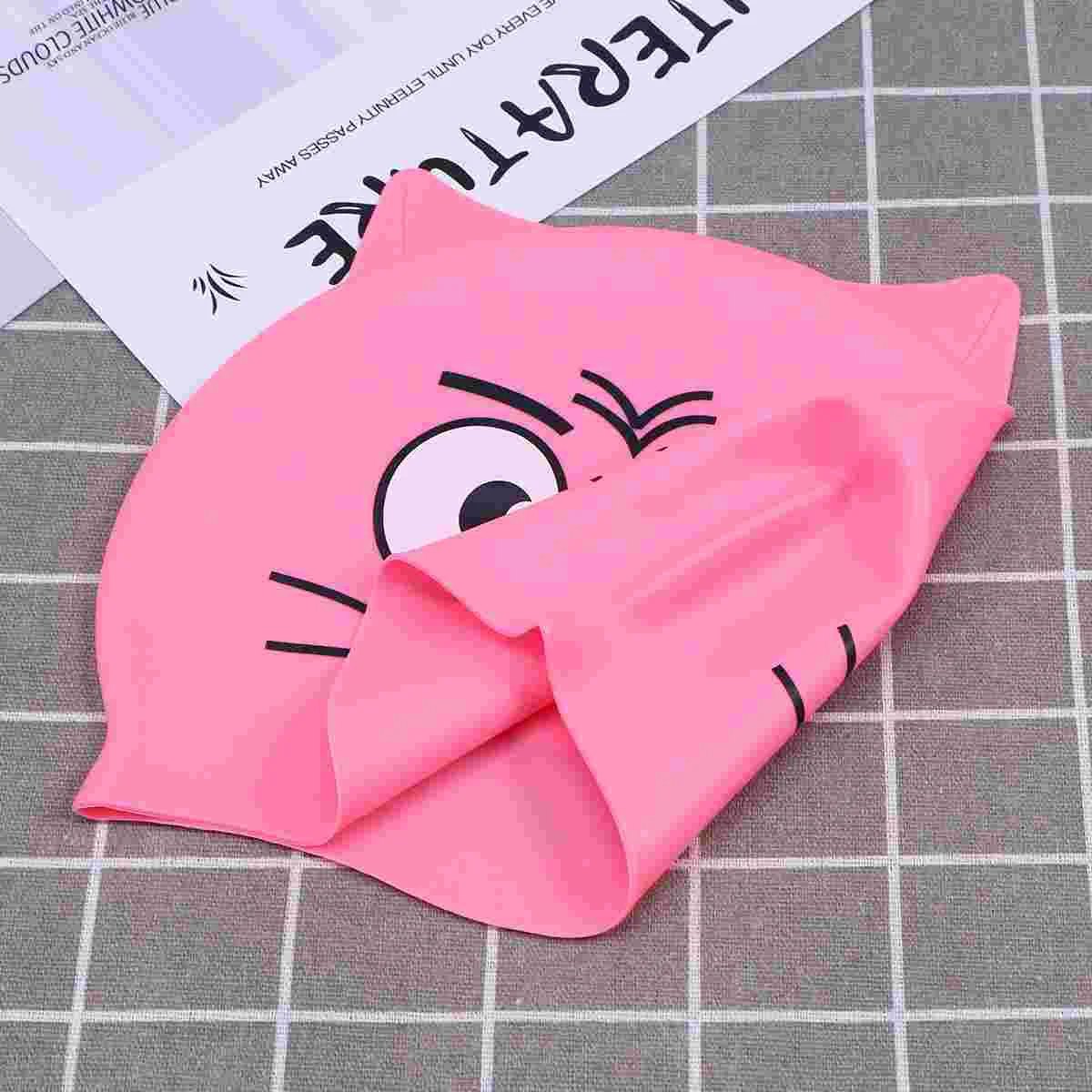 Swimming Caps Silicone Hat Cartoon Fish Pink Unisex for Kids Child Men and Women