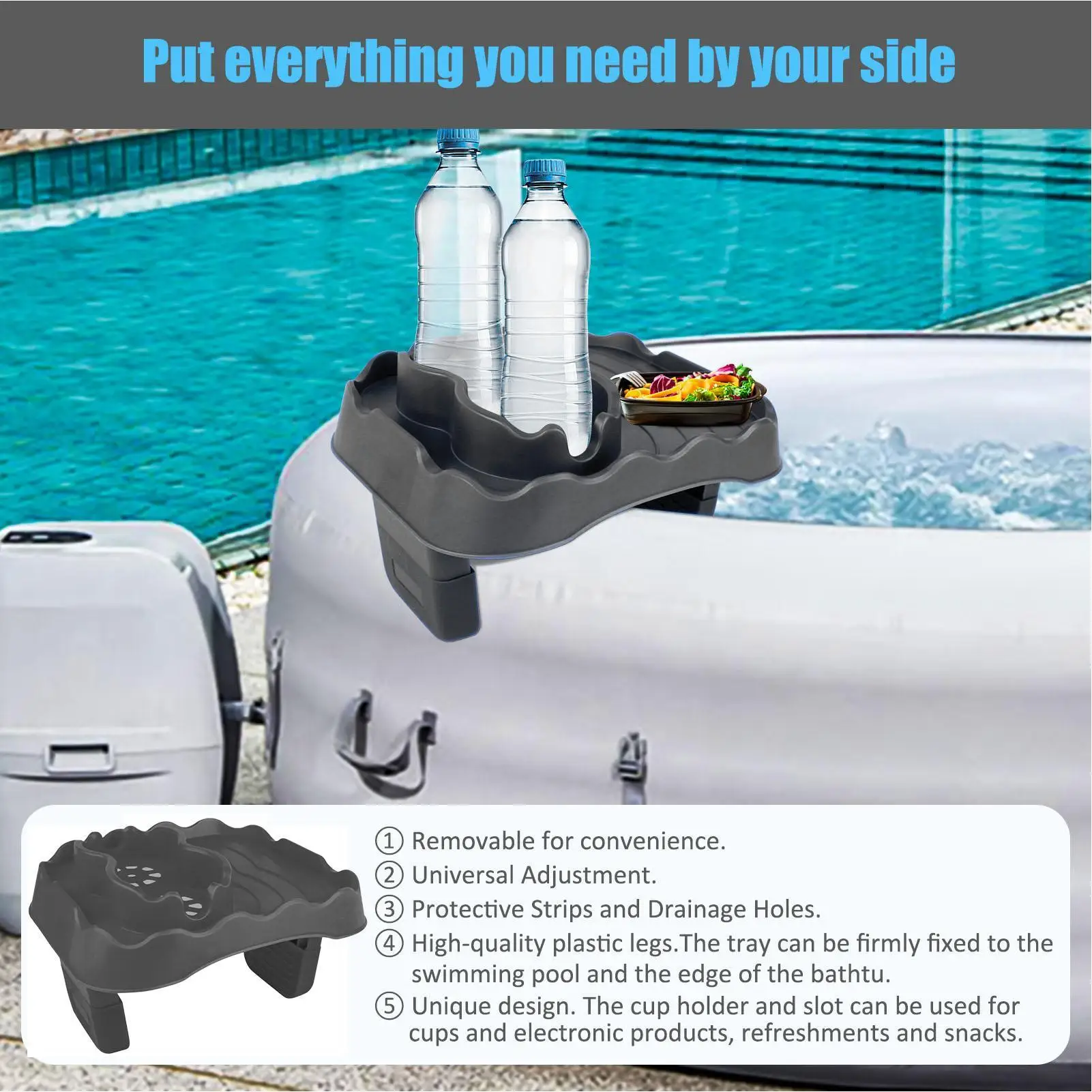 

Pool Party Snack Hanging Cup Holder Adjustable Bathtub Edge Storage Rack With Drain Holes Spa Bathtub Accessories