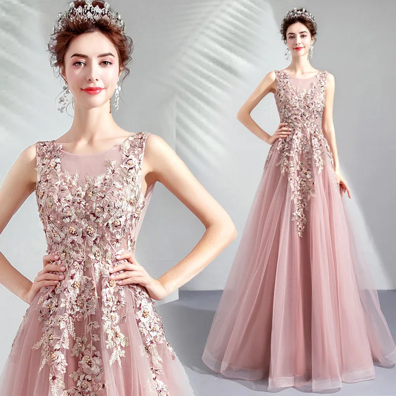 

2024 Pink Luxury V Neck Sequins Prom Dress Floor Length With Beaded Elegant Evening Party Dress For Women