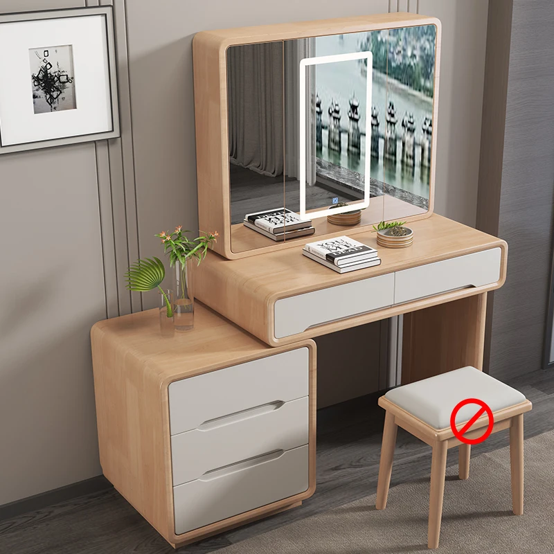 HJ all solid wood dresser mirror foldable hidden makeup table bedroom simple modern storage cabinet integrated