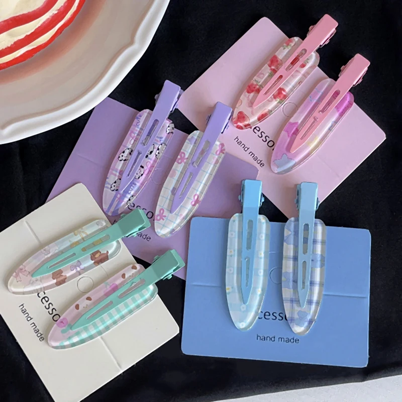 2pcs/pack Candy Color Hair Bang Clip Summer Hairpin No Crease Acrylic Barrette Hair Side Clamp For Girl Hair Accessories