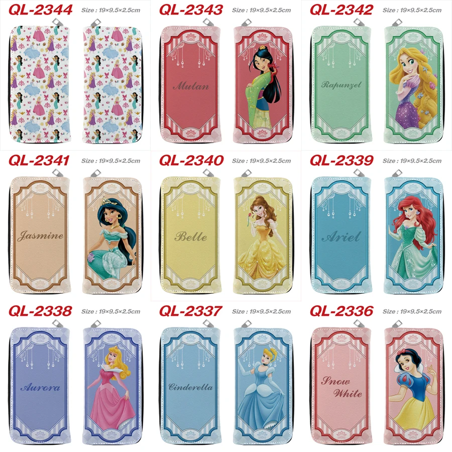 

Disney Princess Anime Pu Leather Wallet Handbag Full Color Long Zipper Cosplay Collectible Gift For Fans