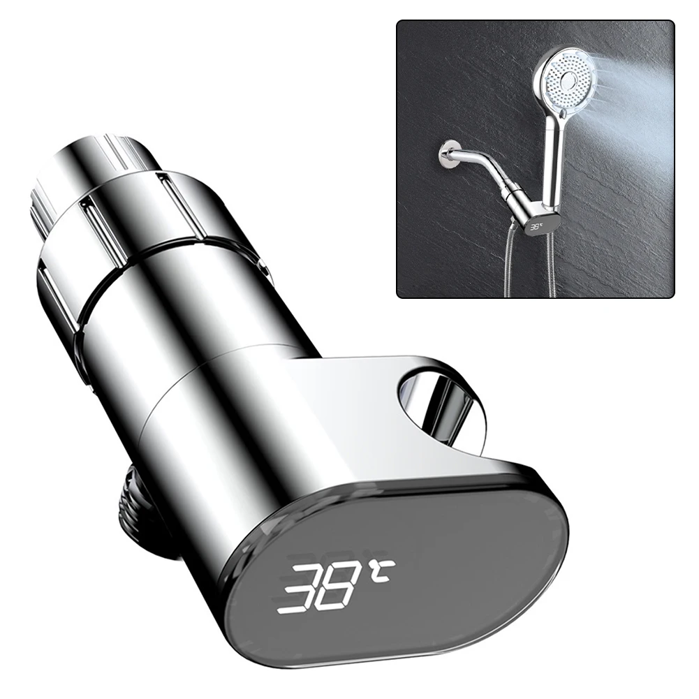 Digital Display Adapter Shower Head Holder Electroplating Dual Display Temperature Readings Water Temperature Monitoring