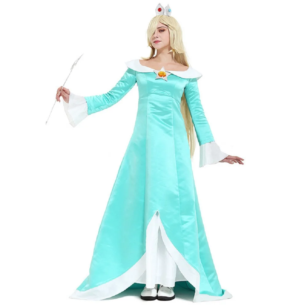 Hotsale Kelendőség Hercegnő cosplay rosalina Szabadszájú ruhát Halloween Királyné Farsang Félfogadás számára Kecskebőr Elárusítónő