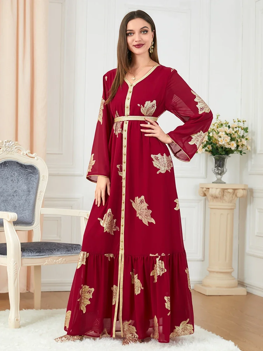 Morocco Dress For Women 2022 Autumn Muslim Abaya Fashion Dubai Abayas Iron Button Belted Kaftan Split Hem Party Dresses Vestidos