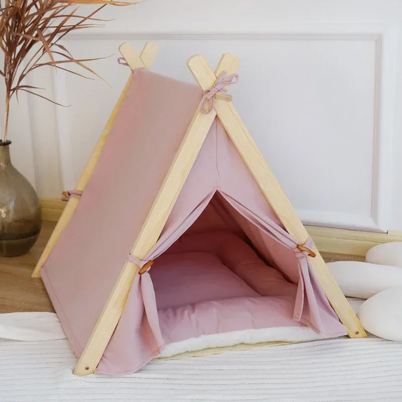 Pet Tent Nest Style Design Japanese and Korean Style Small Wooden House Cat Nest Light Luxury Style Popular Cat and Dog Tong