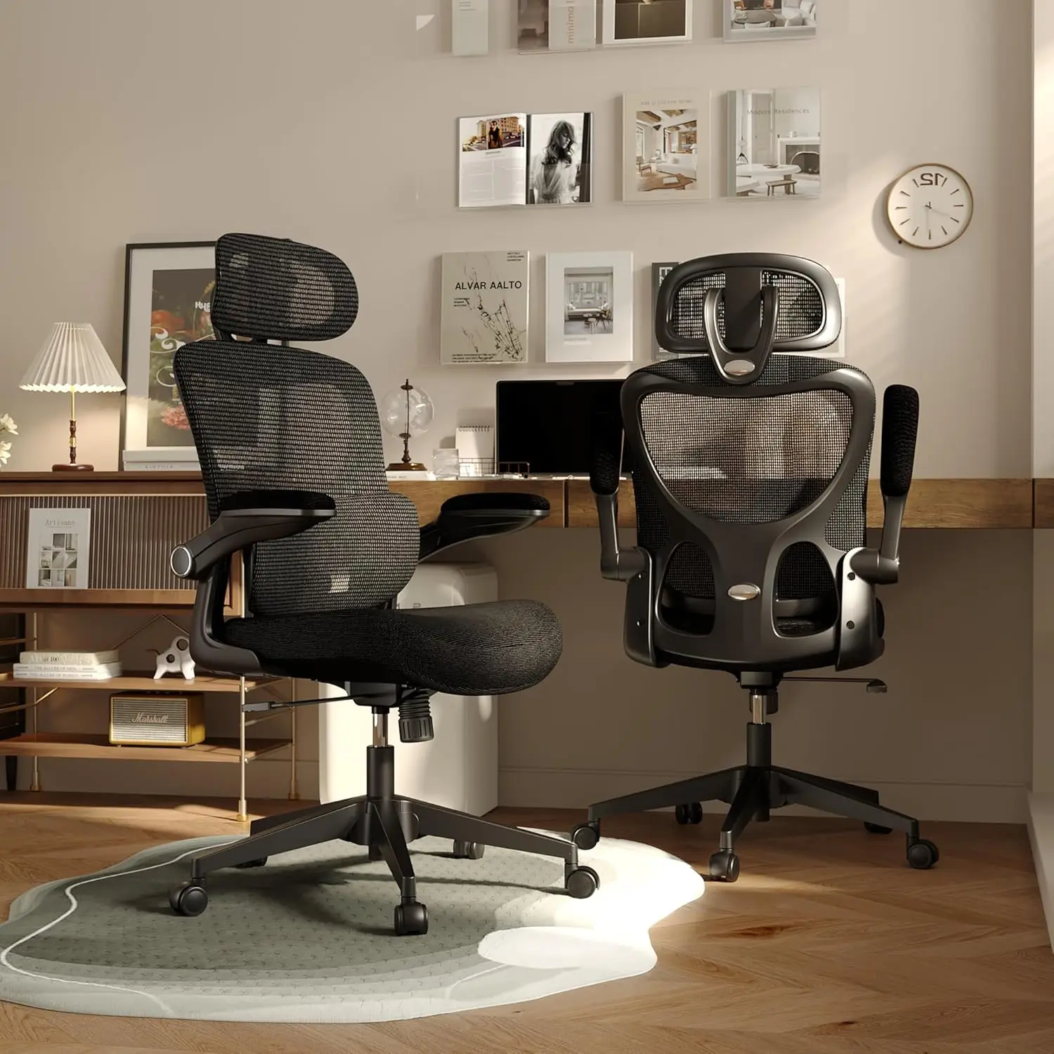 

Office Chair, Comfy Mesh Desk Chair, High Back Computer Gaming Chairs with Adjustable Lumbar Support, Flip-Up Arms, H