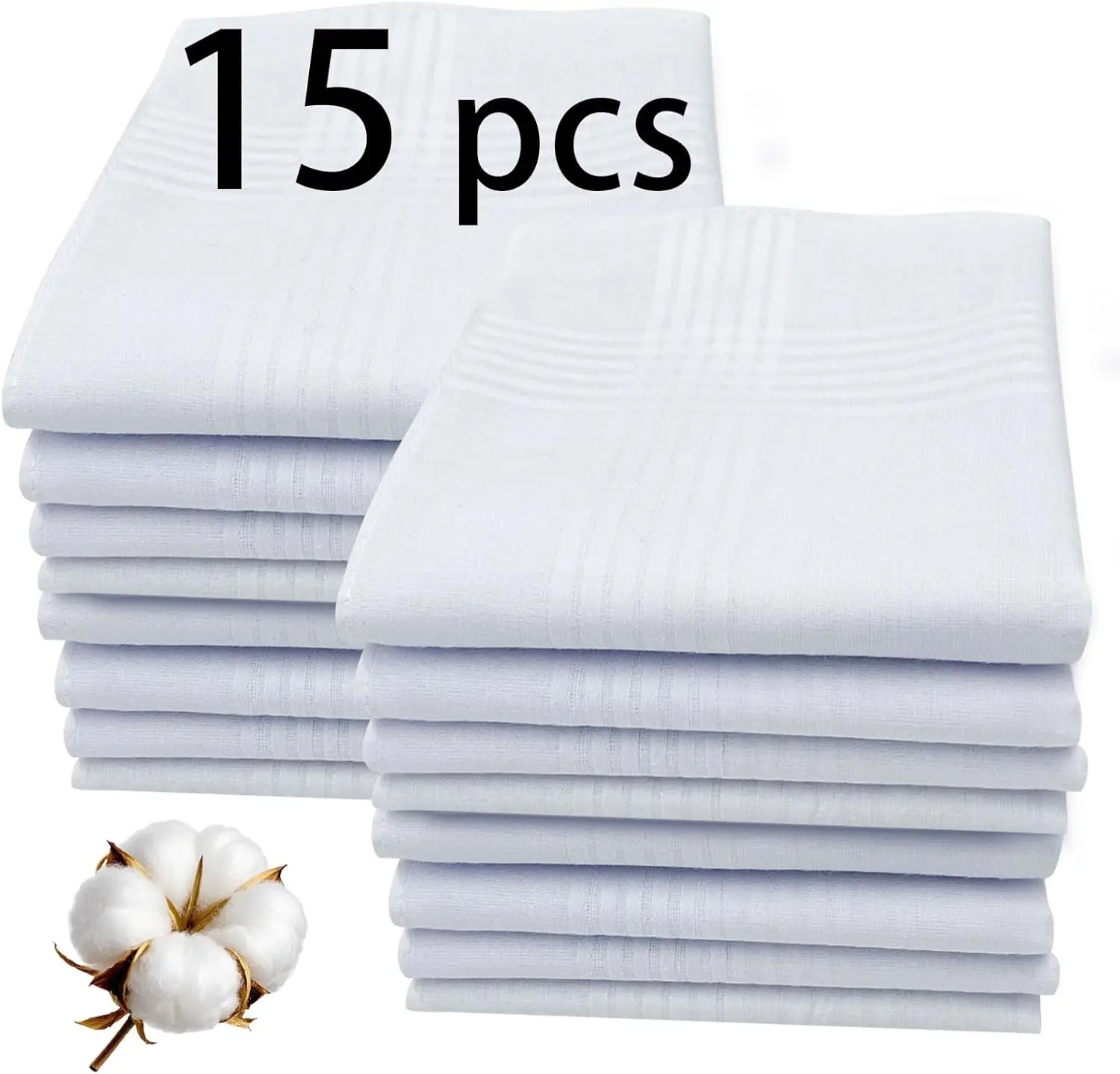 

100% Cotton White Handkerchiefs for Men, 16x16 Bulk Mens Handkerchiefs