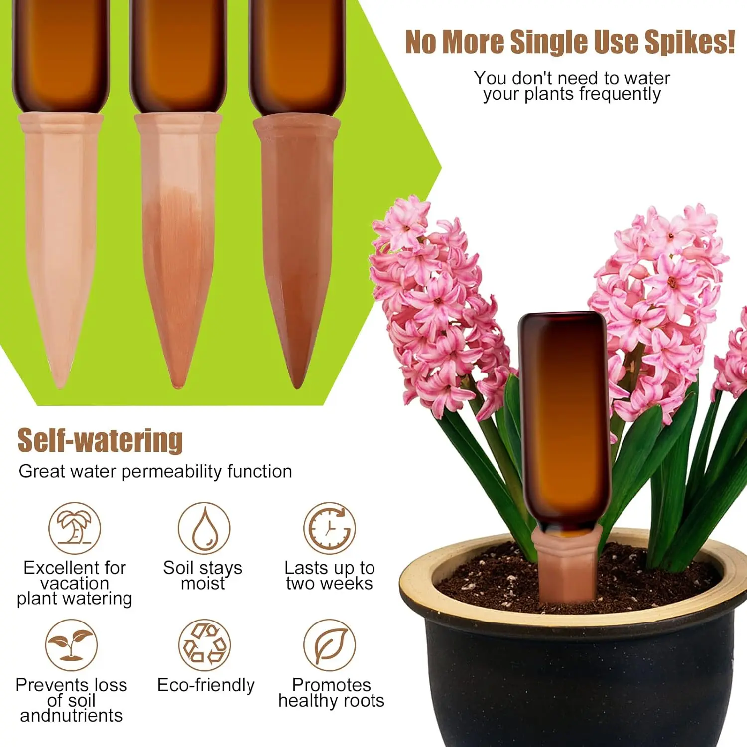 15 Packs, Plant Self-Watering Stakes, Terracotta Automatic Plant Waterer Devices Auto-Water Irrigation System For Indoor/Outdoor
