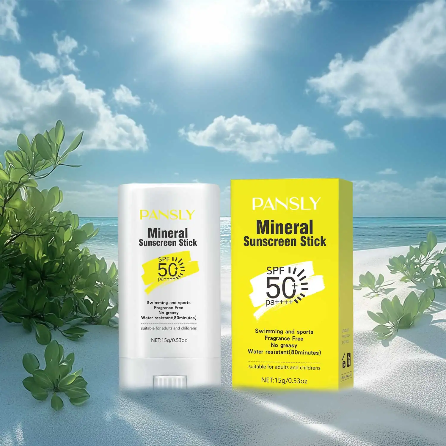 Mineral Sunscreen Stick SPF 50 pa++++ Facial Sunblock Refreshing Oil Control Water-Resistant Skin Protective Stick Skin Care