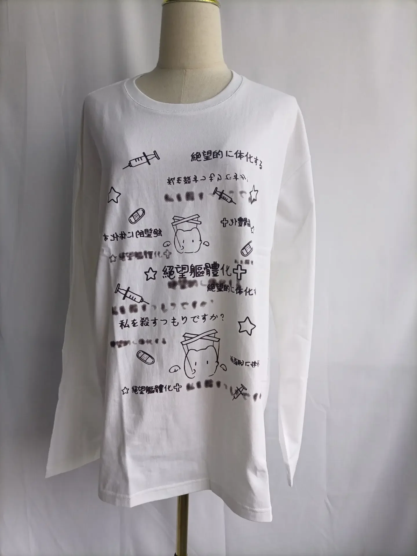 Camisetas japonesas para Mujer, Ropa de Mujer de gran tamaño, camisetas informales de manga larga, Ropa bonita con estampado de letras a la moda,