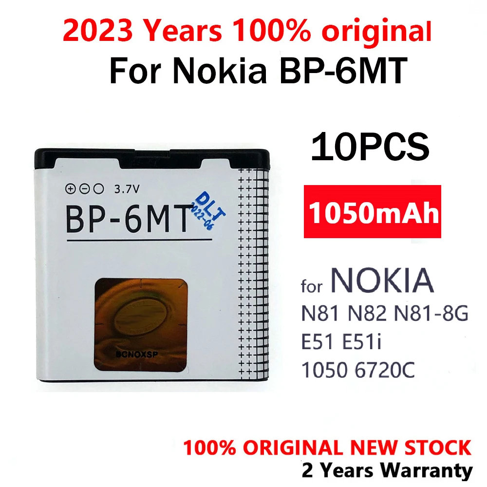 

10PCS 1050mAh BP-6MT BP6MT New Battery For Nokia N81 N82 N81-8G E51 E51i 6720 6720C BP 6MT Batteries