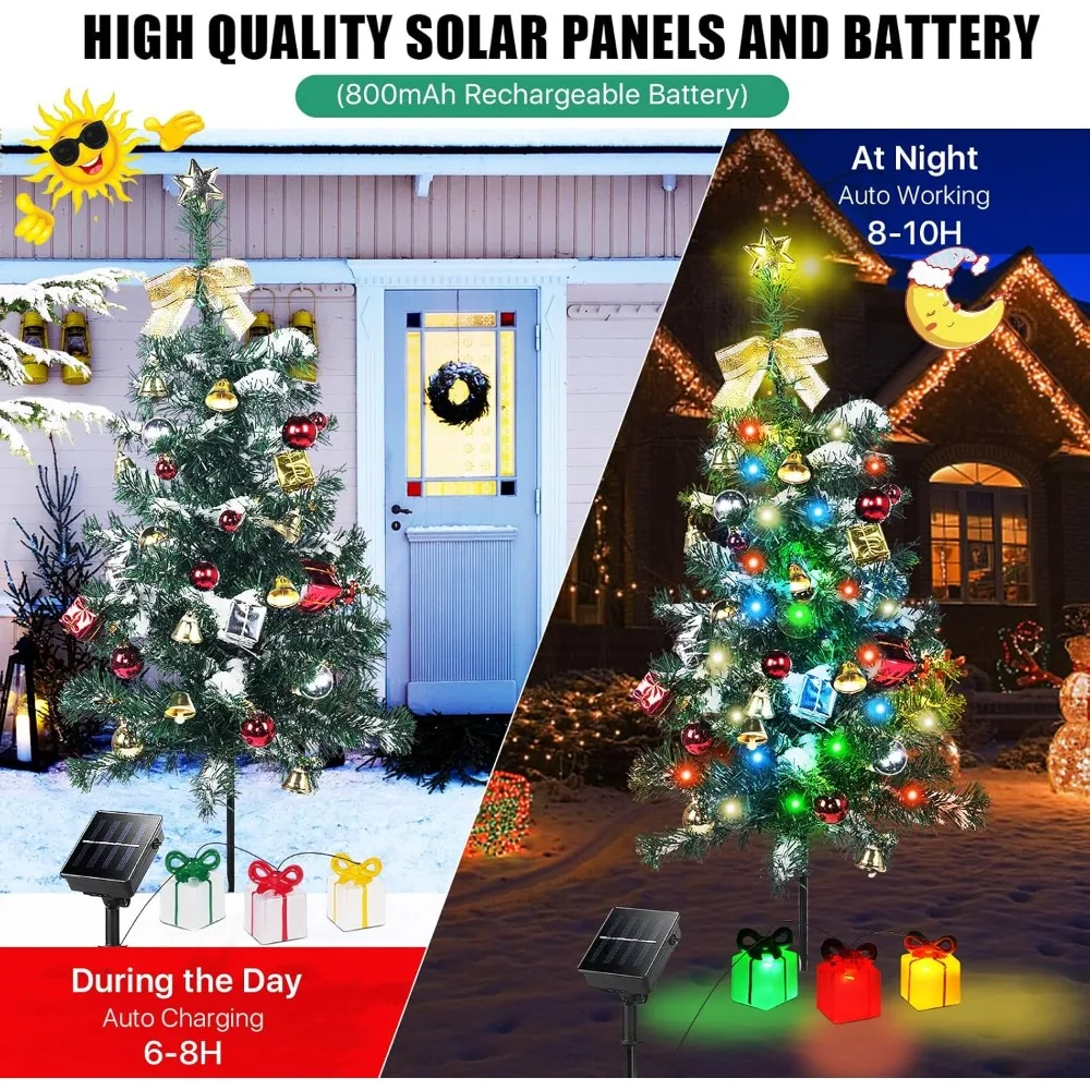 Solar Christmas Tree Lights Outside Decorations 31 in,8 Modes Christmas Lights Outdoor Waterproof with 23 Xmas Accessories