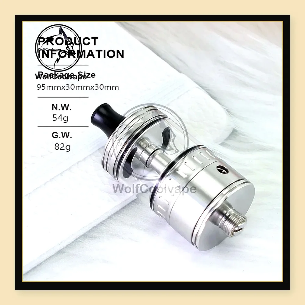 Wolfcoolvape NOLA RTA 22mm Rebuildable Tank Atomizer with 3.2ml Capacity and Adjustable Air Pins for MTL and DL Vaping