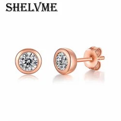 SHELVME Bubble Round 0.5ct Moissanite Diamond S925 Sterling Silver Fashion Personality Rose Gold Stud Earrings Women's Jewelry