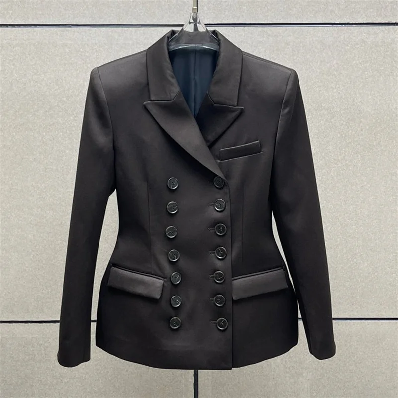 

Women's jacket 2026 Spring new double breasted slim fit lapel long sleeved top Wool blend women's suit jacket blazers for woman
