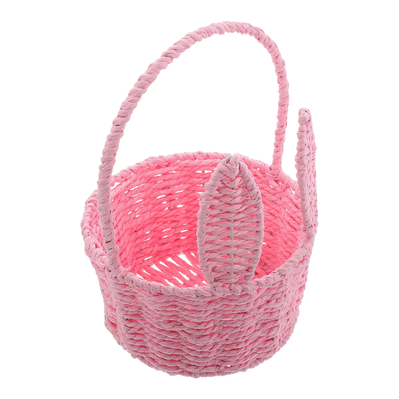 

Natural Paper Rope Bunny Basket Handwoven Round Shape with Playful Ears for Easter Gifts Flower Arranging Harvest Display Wicker