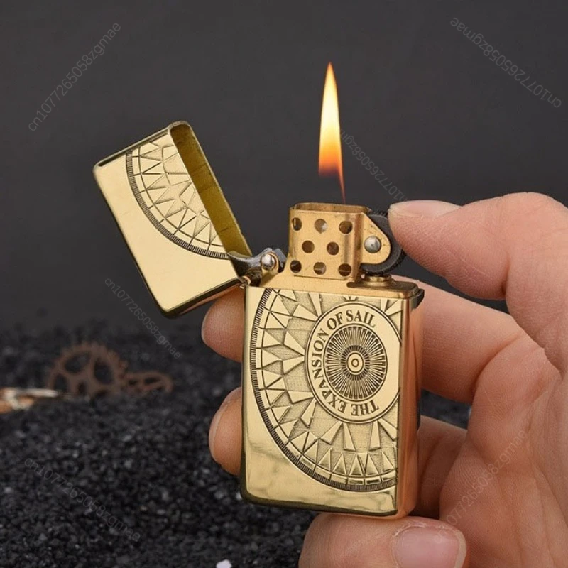 ZORRO Z909 precision carved meteorite crater kerosine lighter narrow machine slim machine brass cigarette lighter tool