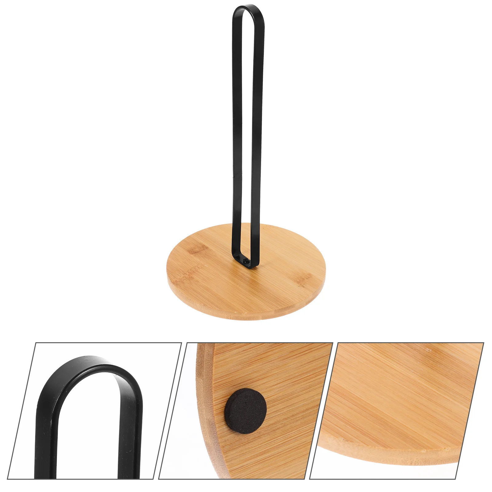 

Wooden Metal Paper Roll Holder Vertical Design Non Slip Bottom Kitchen Bathroom Towel Stand Countertop Paper Towel Holder