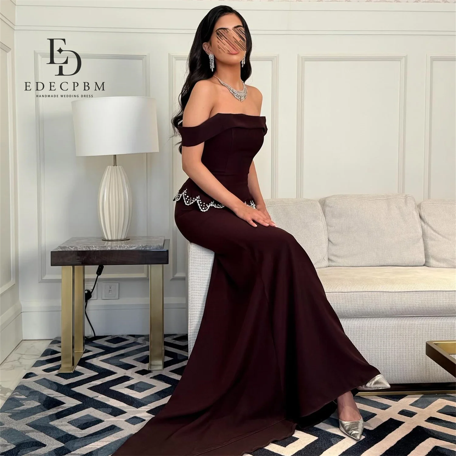 EDECPBM Vestidos De Festa Women Evening Dresses 2025 Luxury Crimson Red Off-shoulder Customized فساتين سهرة Paste the Diamond