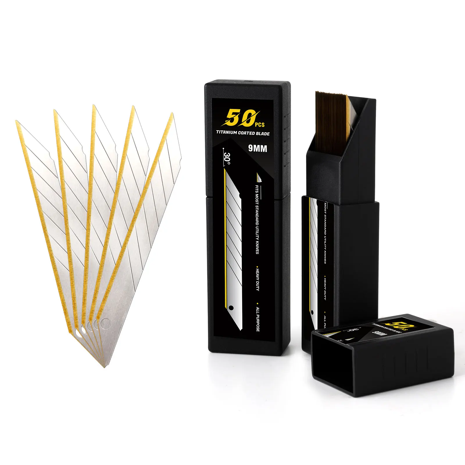 FOSHIO 9 مللي متر 30 زاوية التيتانيوم المغلفة سكّين متعدّد الاستخدامات شفرة عبوات مكافحة الصدأ الكربون الصلب المفاجئة قاطع قابل للسحب 50 قطعة/الحزمة #1