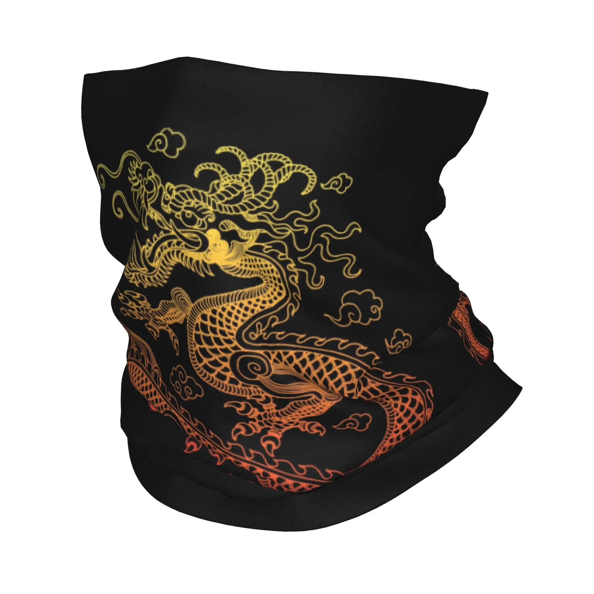 Custom Asian Style Golden Chinese Dragon Bandana Neck Gaiter Windproof Face Scarf Cover Women Men Folklore Mythology Headwear