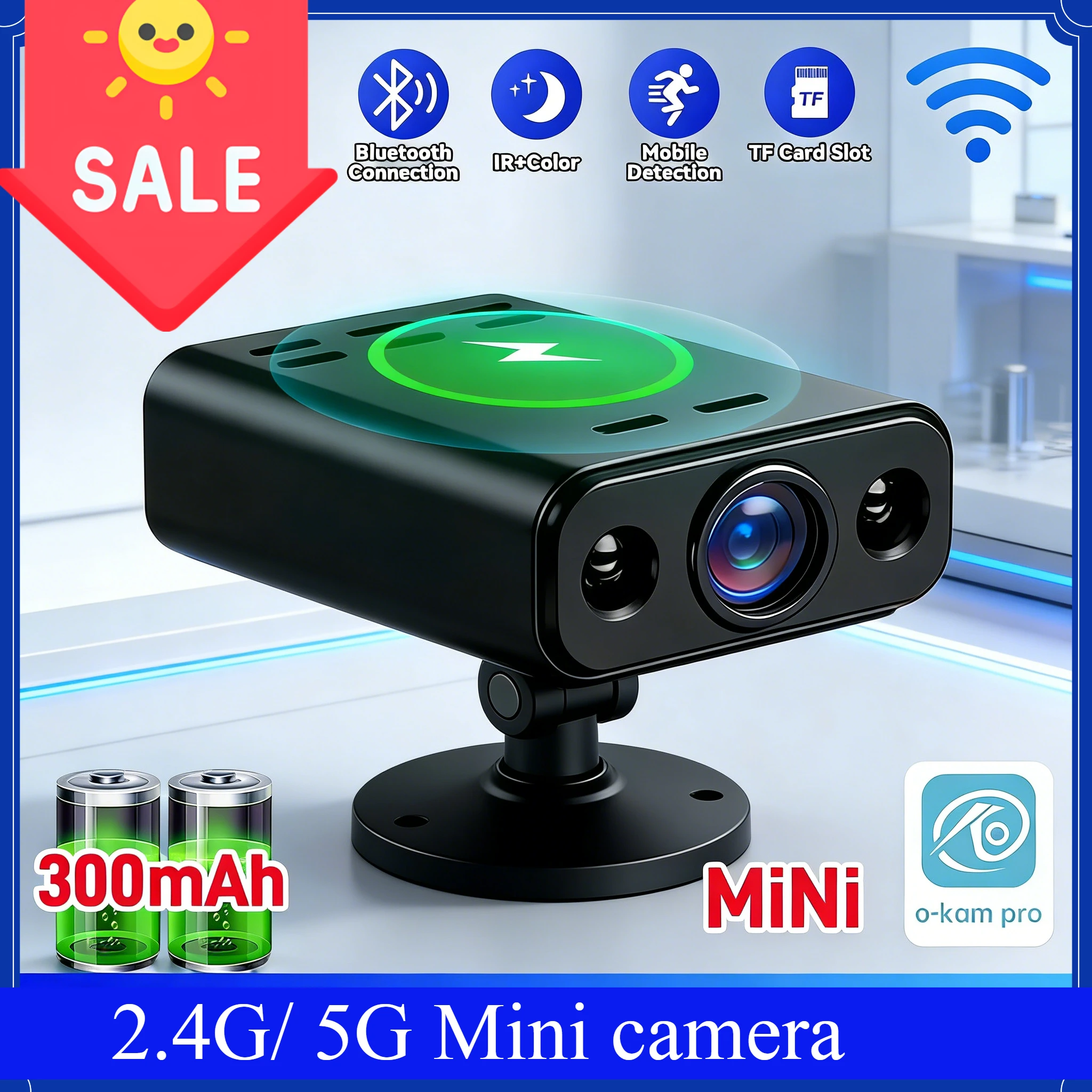

Mini Camera Battery Wire-free for Home Security, 2.4G/5G WiFi Bluetooth Indoor with Night Vision, Wide Angle Pet/Baby Monitor
