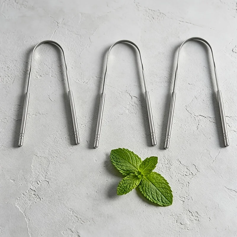 1/3Pcs U‑Shaped Stainless Steel Tongue Scraper,Reusable Tongue Cleaner,Portable Oral Care Tool for  Breath Removal  Men & Women
