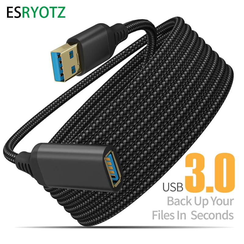 ESRYOTZ USB Extension Cable 5Gbps High Speed Cord Nylon Braided USB 3.0 Extender Data Wire for Webcam Camera Keyboard Printer