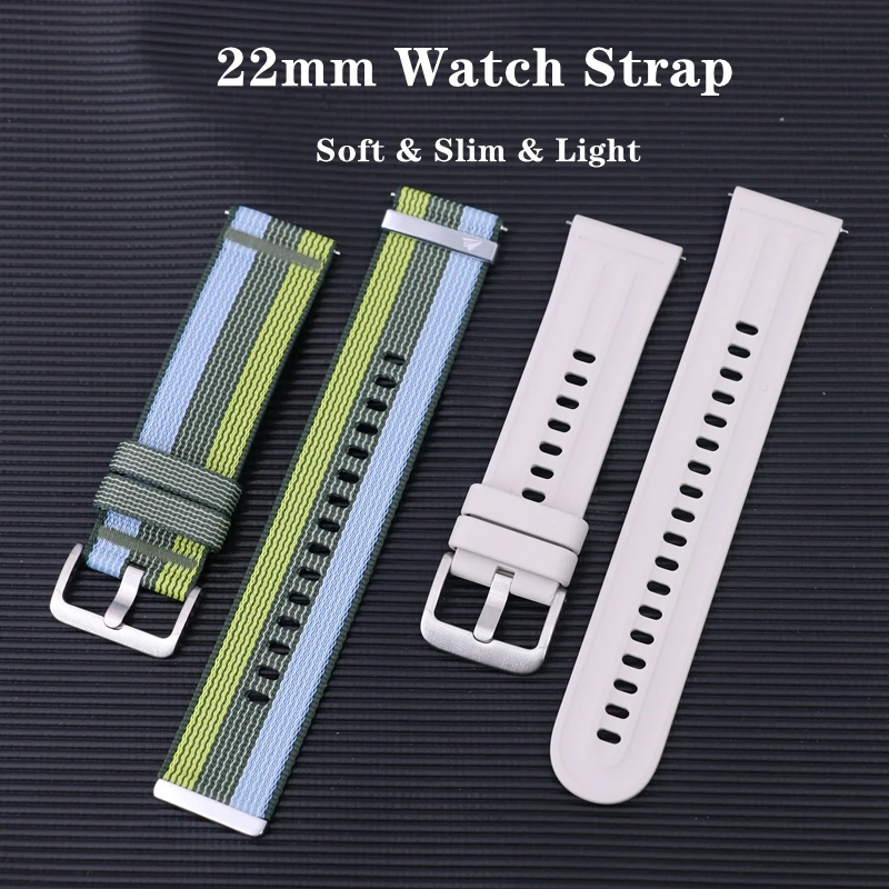 22mm Soft Slim Nylon Watch Strap for Huawei Smart Watch GT3 4 5 6 Fluoroelastomer FKM Rubber Watch Band for Huawei Watch 3 4 Pro