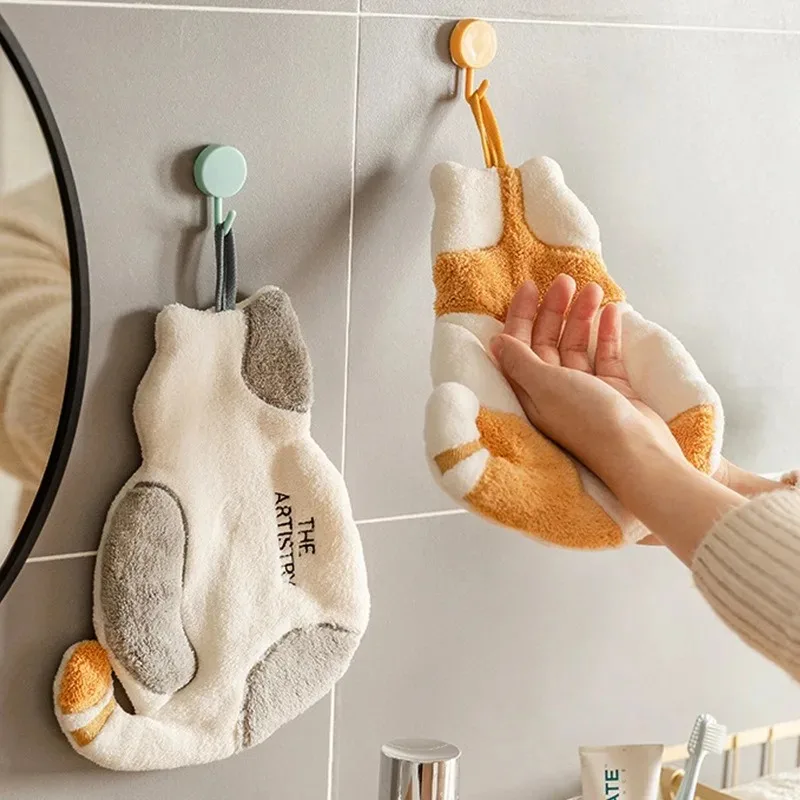 Kitchen Hand Towel Hanging Towel Cute Cat Bathroom Soft Absorbent Handkerchief Wipe Towel Cartoon Kids Towels 1Pcs
