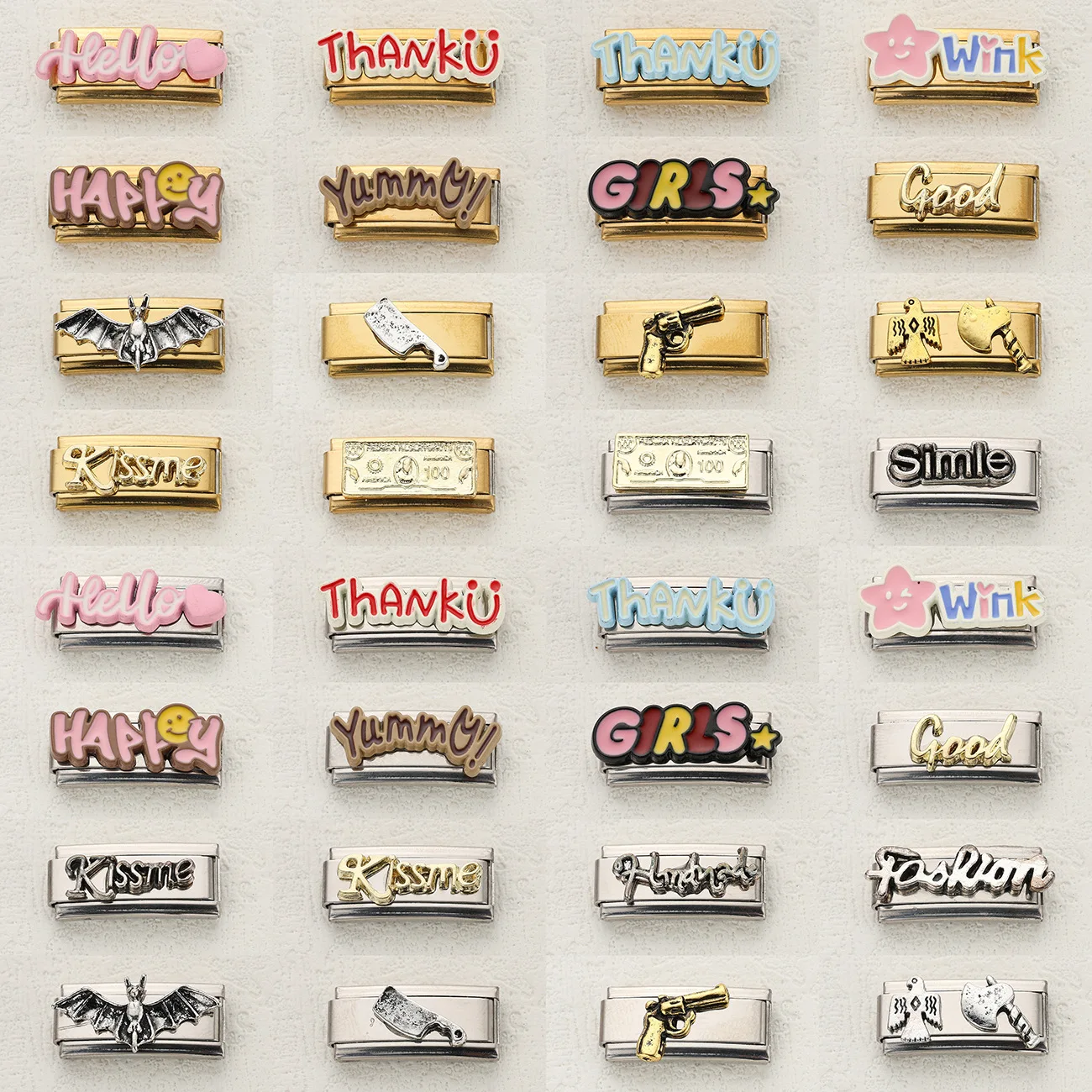 20*9mm carta personalizada expressão palavra elemento de halloween caber módulo charme italiano pulseira de aço inoxidável acessórios diy