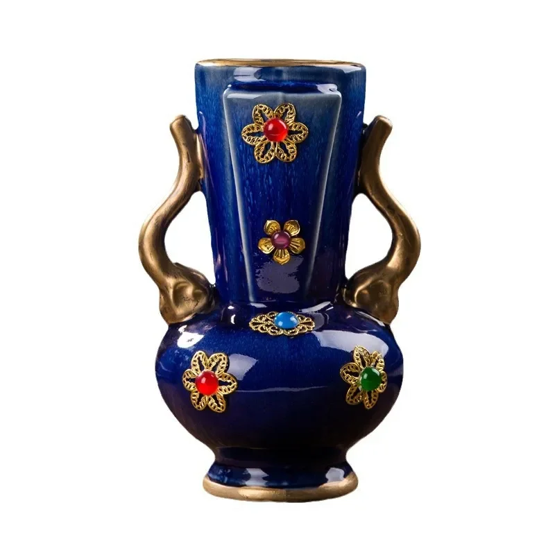 Jun Porcelain Vase Antique Chinese Ceramic Ornament for Living Room Wine Cabinet TV Stand Bogu Shelf Home Decor