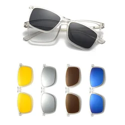2249A Transparent Square Frame Women Sunglasses 6 In 1 Magnetic Clip Glasses Men Polarized Night Vision Eyeglasses
