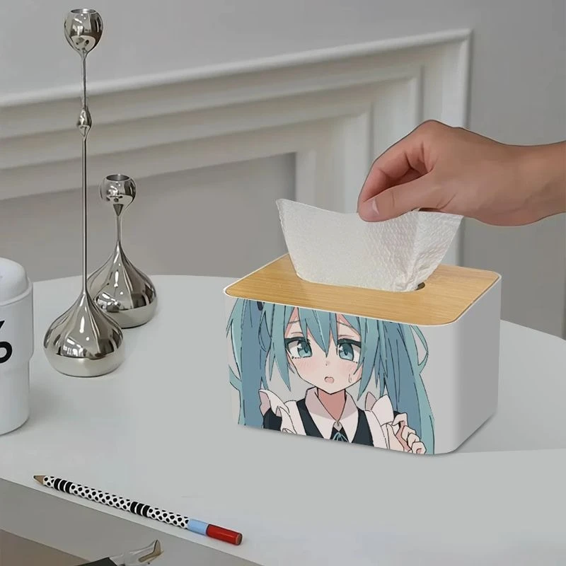 

New Hatsune Miku Anime Creative Kawai Miku Desktop Tissue Box Cute Home Coffee Table Ornament Living Room Car Pickup Box Gift