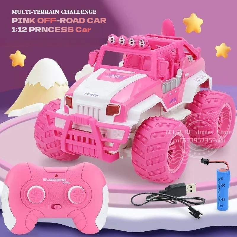 RC Car with LED Light for Children,1:12 4WD,2.4G Radio Remote Control, Princess Car, Buggy, Off-Road Truck, Girl Game, Toy Gift