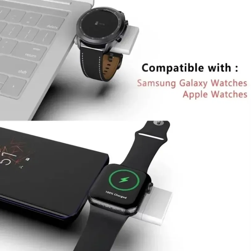 2 In 1 Magnetic Watch Wireless Charger Fast Charging Station for Samsung Apple Watch Galaxy 8/7/6/5/4 Active IWatch 9 8 7 6 SE