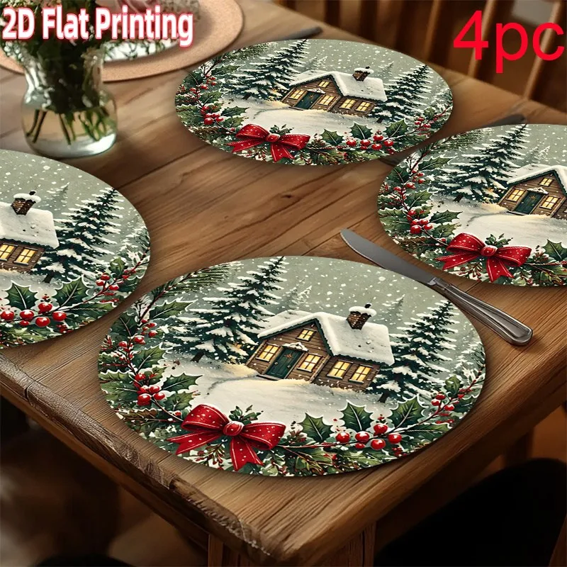 VIKAMA Linen Round Placemats, Christmas Gnome Star Design, Washable Stain Resistant Easy Clean, Festive Kitchen