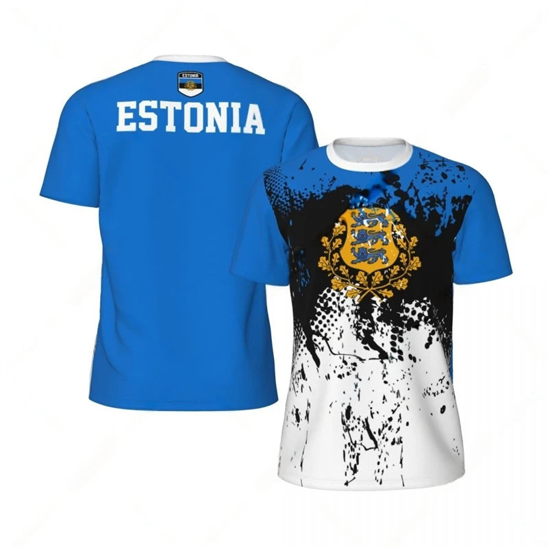 Fashion Estonia Flag Graphic Football T Shirts For Men Summer Sports 3D National Emblem Printed T-shirts Loose Breathable Tees