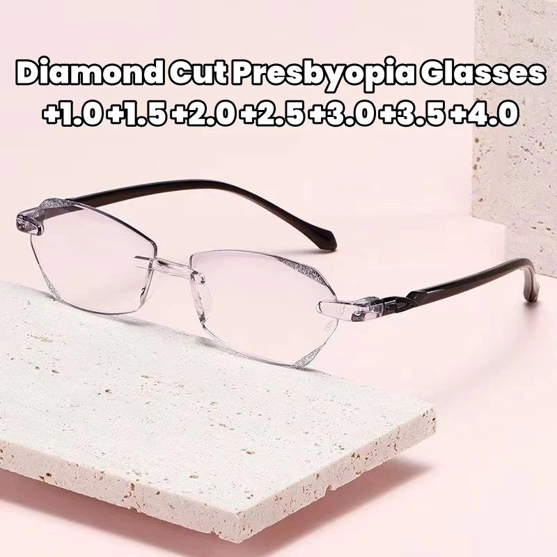 

2024 Diamond Cut Ultra Light Presbyopia Glasses Starlight Anti Blue Light Reading Glasses Elderly Trimmed Frameless Eyewear