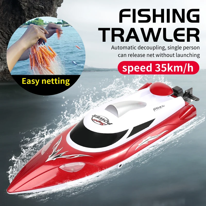 Eboyu HJ809 Rc Vissen Trawler Boot 2.4G Waterdichte 35 Km/h Hoge Snelheid Race Boot Kleurrijke Led-verlichting Rc Speedboot 3000Mah Gift