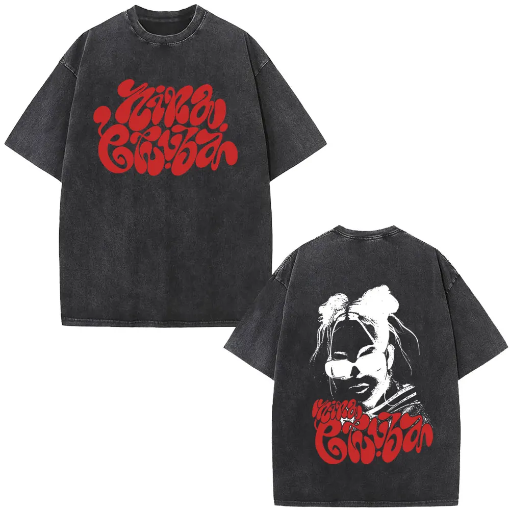 

Washed Vintage Rapper Nina Chuba Face Graphic T-shirt Men Women Hip Hop Fashion T Shirt Unisex Vintage Oversized Tees Streetwear