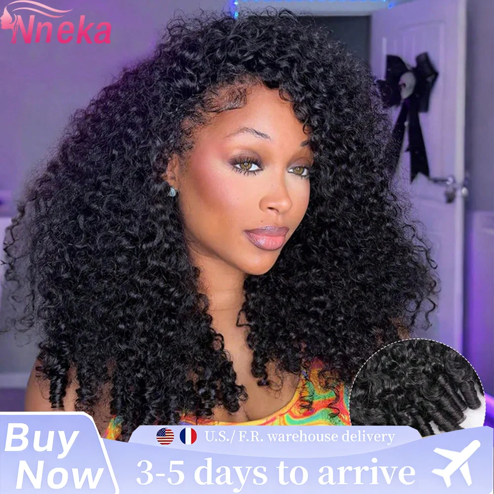 Burmese Curly Human Hair Half Wig 3 IN 1 Multifunctional Glueless Wig Drawstring Seamless Flip Over Clip Ins Daily Styling Hair